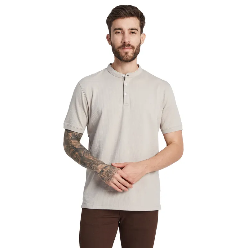 Octave Men Solid Mandarin Collar T Shirt